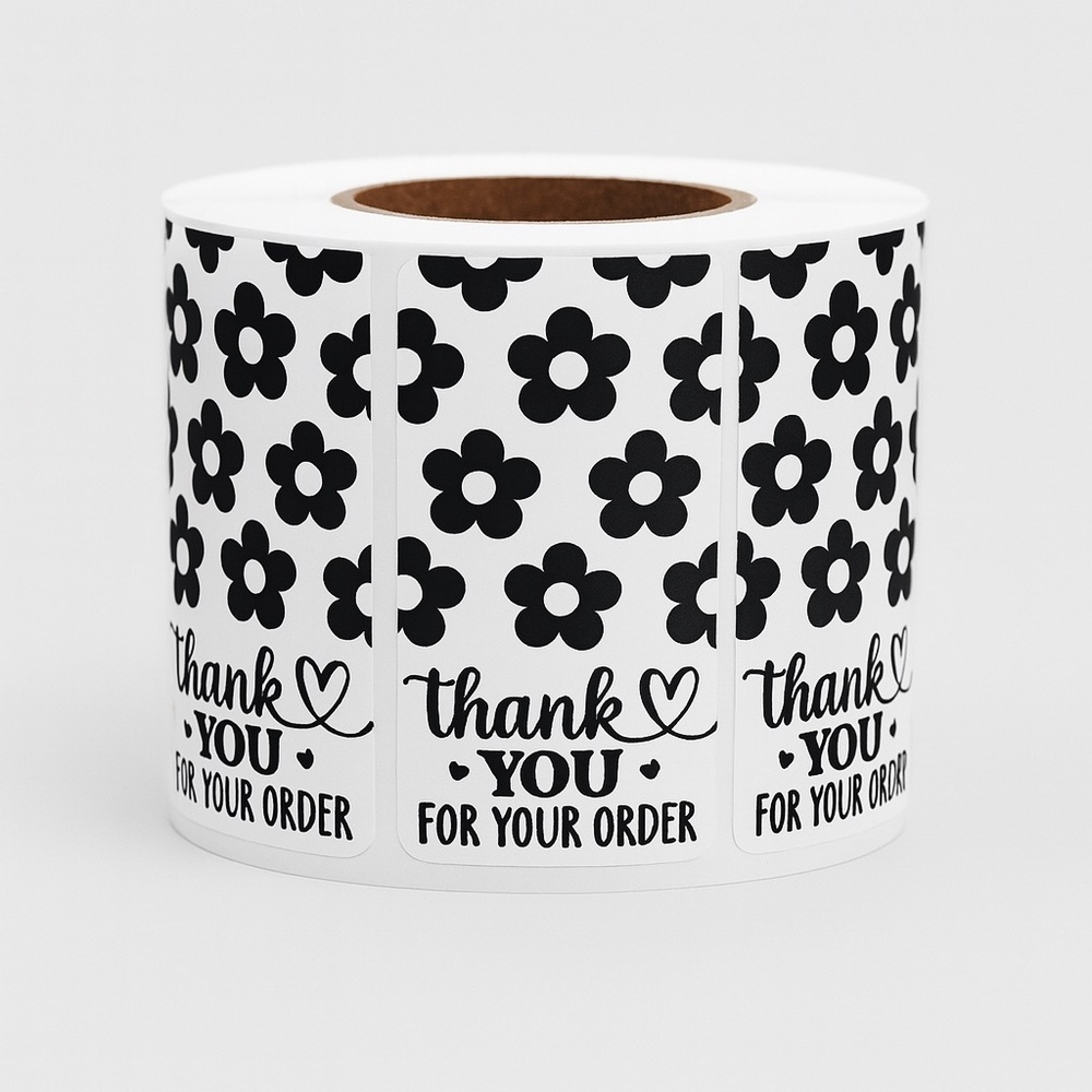 100 Floral Soft Edge Rectangle Thank You Stickers | thank you for your order